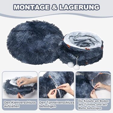 Туннель для котів Jiupety з лежаком, великий, темно-синій. Розкладний тунель-іграшка для котів, кроликів та хоряків. XXL