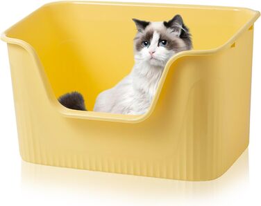 Відкритий лоток для котів Duscdesp, 64x45x33 см - великий, без кришки, з високим бордюром, сірий (жовтий)