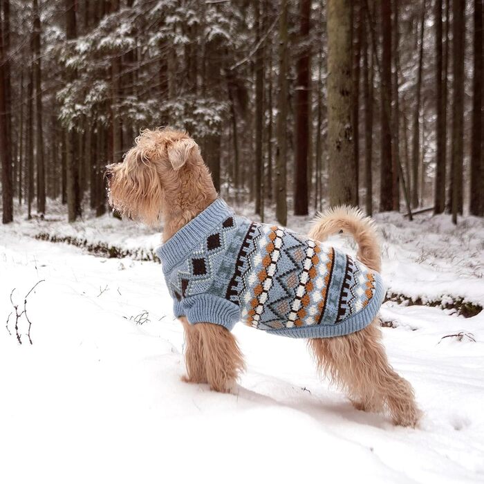 Теплий пуловер для собак середнього розміру Hjumarayan Boho, синій (L). З отвором для шлейки, підходить для Французького бульдога та Лабрадора.