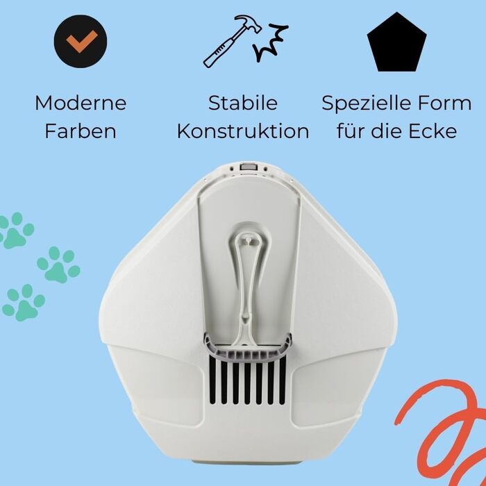 Туалет для котів кутовий XXL з кришкою, великий, з фільтром та лопаткою