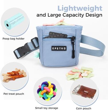 Сумка для ласощів для собак з металевим кліпом для пояса, міцна застібка-магніт, велика місткість, диспенсер для пакетів для вигулу (Світло-блакитний)