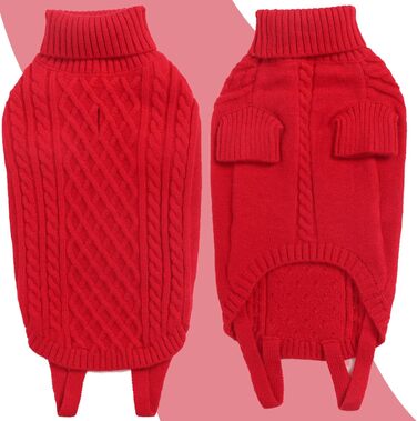 Теплий святковий светр для собак - червоний, з отвором для повідка, для чихуахуа, рейнхаунд та котів (S, груди 40 см, спина 28 см)