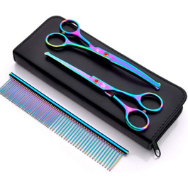 Набір професійних ножиць для грумінгу собак 6.5 дюймів (16.5 см) з безпечними закругленими кінчиками, 3 шт. (прямі, вигнуті, гребінець), преміум-сталь для собак, котів та інших тварин
