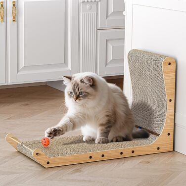 Кігтеточка для котів Dogat L-подібна, 68 см, з м'ячиком, захист меблів, картон