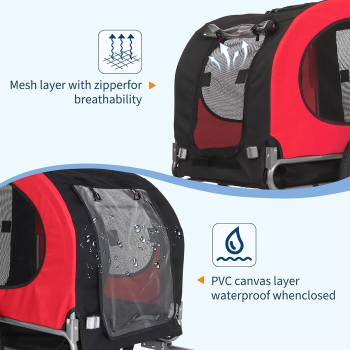 Дитячий велосипед-причеп для собак до 40 кг, червоний – з лебідкою, прапорцем, 20