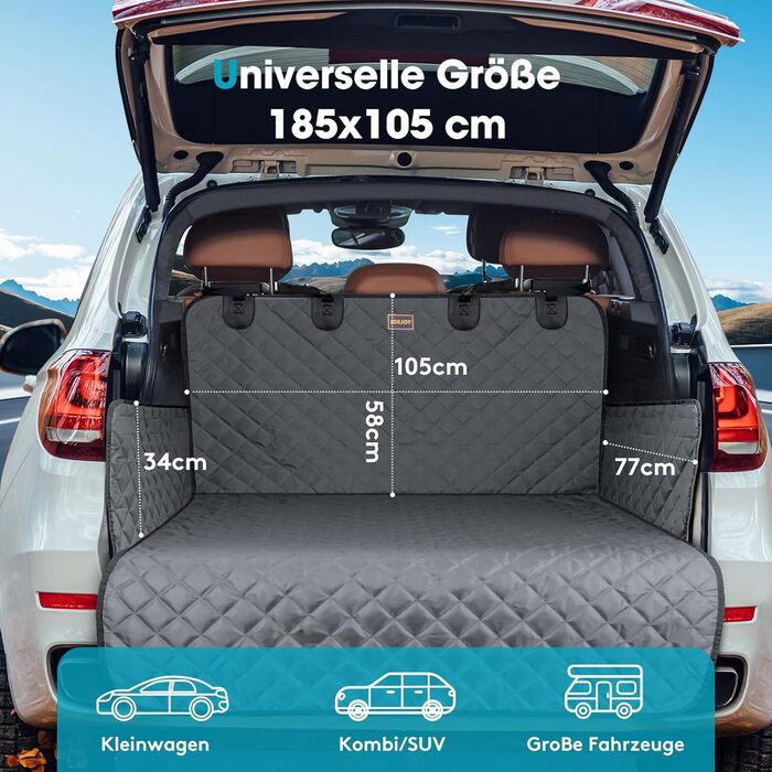 Захист для багажника авто Joejoy для собак з боковими та захистом від порогів, універсальний, вологостійкий, стійкий до подряпин, легко чиститься, килимок для багажника (185 x 105 см)