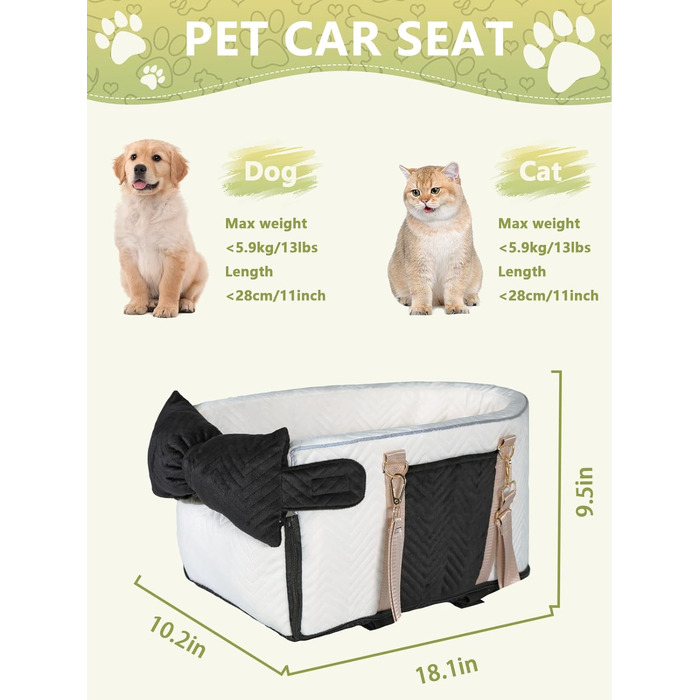 Автомобільний крісло для собак, переноска для маленьких собак до 5,9 кг, з м'яким, знімним, миючим подушечкою