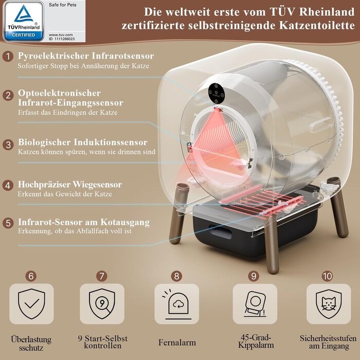 PAWBBY P1 Ultra автоматичний туалет для котів, самоочищення, TÜV сертифікат, захист від защемлення, фітодезодорування, керування через додаток, великий для кількох котів
