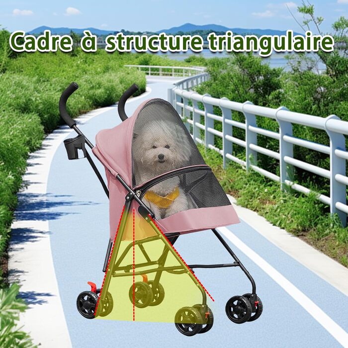 Дитяча коляска для тварин Homewell, складана, рожева, до 15 кг, з тримачем для напоїв та ременем безпеки