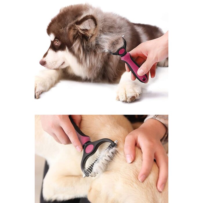 Щітка для вичісування шерсті домашніх тварин (собак та котів) проти ковтунів, рожева