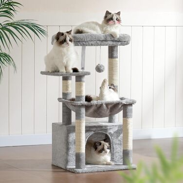 Котячий будиночок Heybly HCT008SW: міцний котячий будиночок з великим м'яким лежаком, місцем для сну та сизалевими стовпчиками для дряпання, сірий