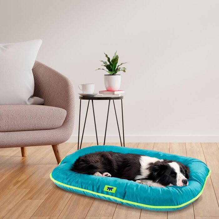 Ортопедичне ліжко для собак великих порід Ferplast: м'яка, водонепроникна лежанка з знімним покриттям, 110 x 70 x 8 см. Сірий, синій колір. Розмір подушки: 60 x 80 x 11 см