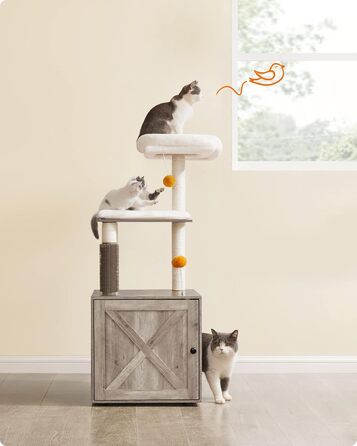 Котячий комплекс Feandrea WoodyWonders 2-в-1 з когтеточкою, туалетом у шафі, 134 см, з драпаком, платформою, знімними подушками, грейж