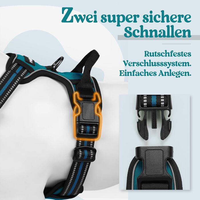 Нашийник для собак Rabbitgoo середнього розміру, анти-тяга, регульований, для великих собак, дихаючий, з світловідбиваючими смугами, безпечний, темно-зелений M (1 шт.)