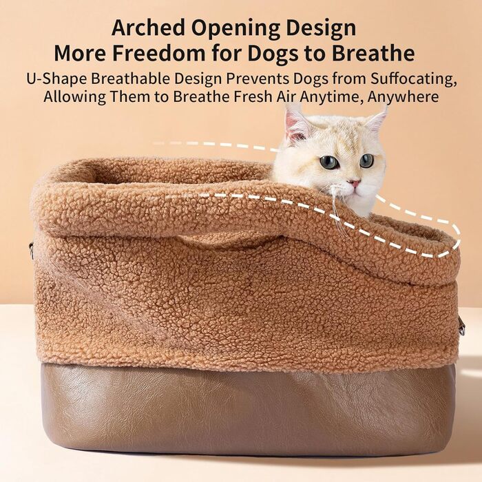 Транспортна сумка для кота Gcerfby, водонепроникна, з плечовим ременем, для собак та котів середніх та малих порід, коричнева