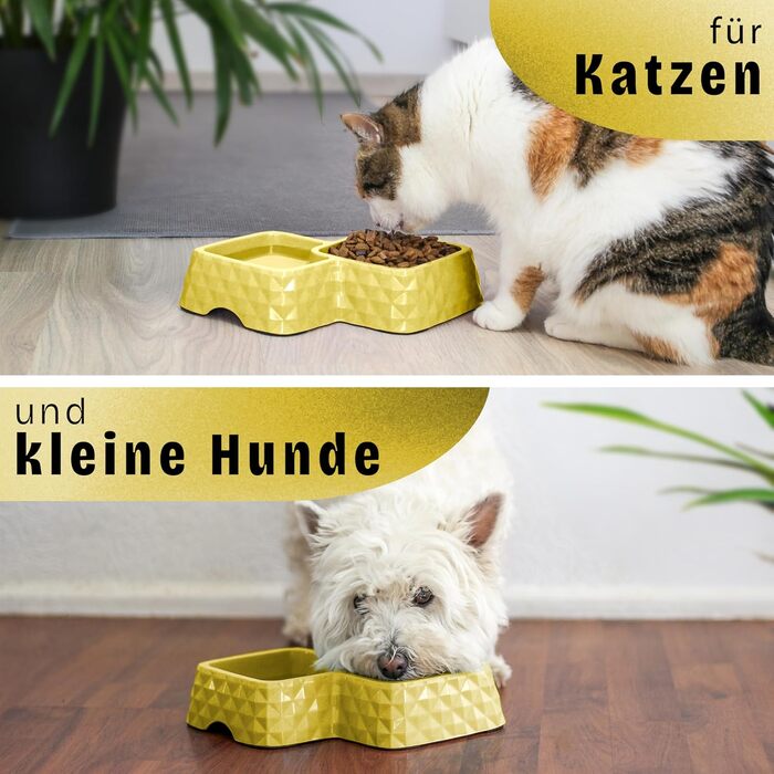 Набір мисок для котів та маленьких собак з бамбука ne&no® - антиковзаюча підставка, 400г корму, 350мл води, жовтий колір