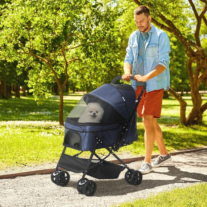 PawHut Pet Buggy Cat Buggy Oxford Blue 76.5x52x95см для маленьких собак і кішок, складний і легкий