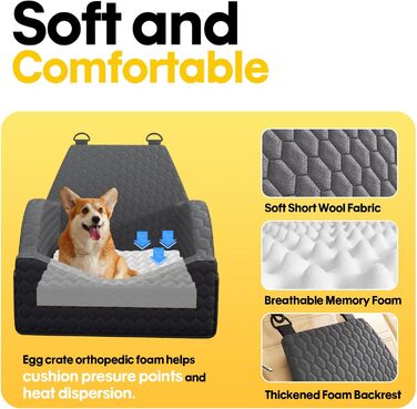 Автокрісло для собак UNICITII: безпечне та зручне автоліжко для собак малого та середнього розміру (до 13.6 кг), чорного кольору.