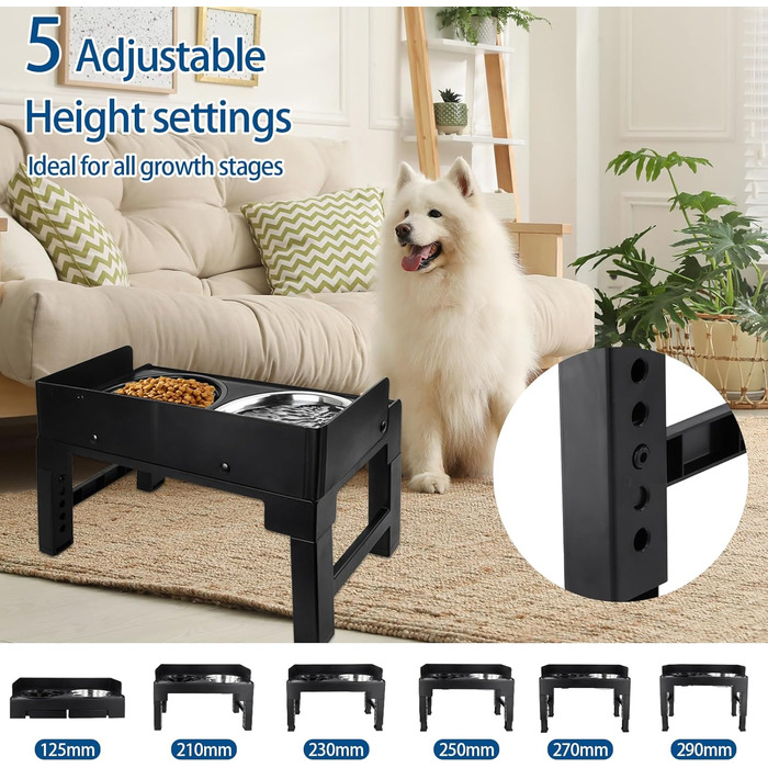 Підвищена годівниця для собак Dokeno, регульована по висоті, велика, для собак великих, середніх та малих порід, миска для повільного годування, не проливаються, стійка для мисок