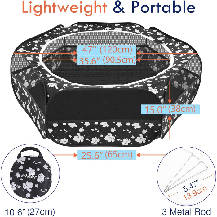 Pawaboo: вольєр для дрібних тварин, водяний, складаний, для кроликів, курей, кошенят, цуценят, хом'яків. З сіткою, блискавкою та нейлоновим дном (Magnolie)