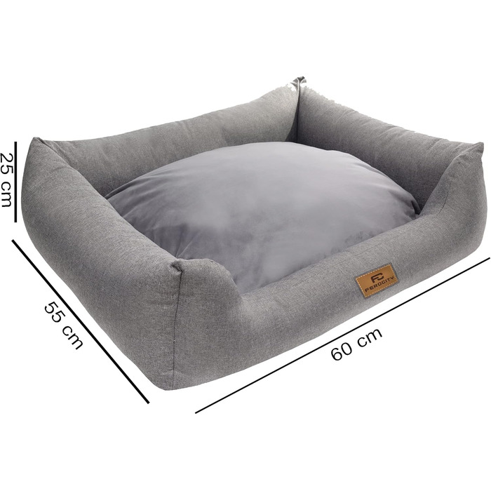 Крісло-ліжко для собак Ferocity: зручне собаче ліжко з бортиками та двостороннім подушкою, матеріал Cordura та велюр, сірий колір, розмір M