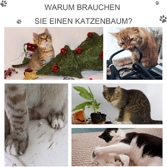 Кігтеточка PawHut 120 см для котів з будиночком, іграшкою, сизалевими стовпцями, платформою та сходами, багатоярусна, сірого кольору