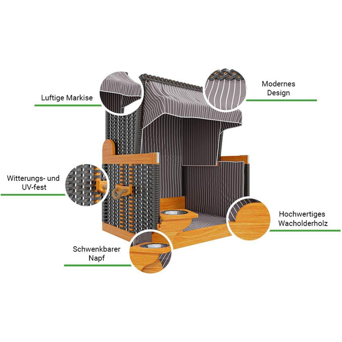 Клітка-лежанка для собак Outgarden з дерева, з тінню та мисками | Лежанка для собак маленьких порід | Чорний з блакитно-білим | Темно-синій матеріал