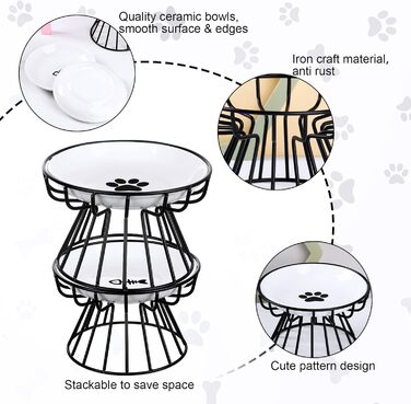 Підвищений годівниця для котів Rtteri, антиковзаюча, з металевим підставкою, керамічна, чорна/біла