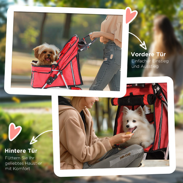 PawHut Dog Buggy Multicolor Dog Buggy для прогулянок, легкий і складний, для собак і кішок, червоний