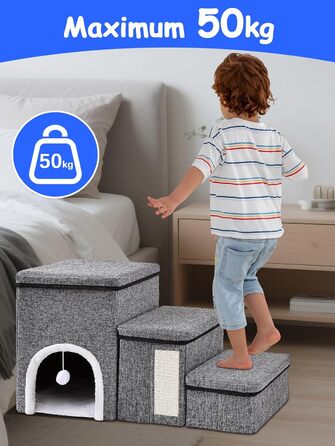 Сходинки для собак маленьких порід, 43 см, 3 сходинки, складаються, з которачкою, протиковзке покриття, до 50 кг, сірі