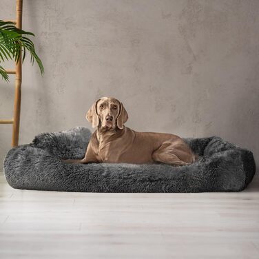Ортопедичне ліжко для собак Tierlando® Pedro Shaggy з м'яким штучним хутром, знімним ортопедичним матрацом, розмір 160x110 см, колір: графіт