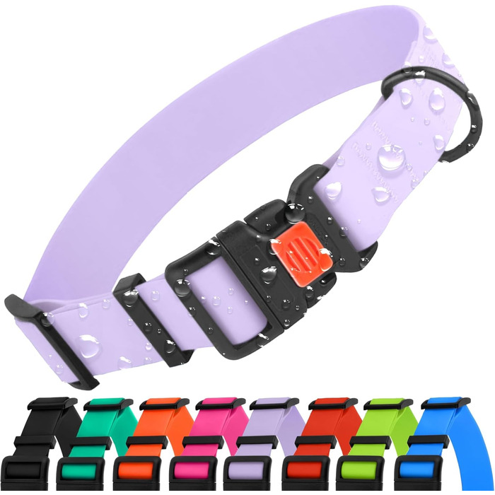 Водонепроникний нашийник для собак CollarDirect: регульований, силікон/пластик, антибактеріальний, легко миється, безпечна застібка. Підходить для собак маленьких, середніх та великих порід (XL (45-66 см), L (35-45 см), фіолетовий)