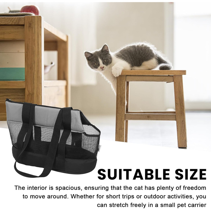 Транспортна сумка для котів та собак до 5 кг: дихаюча переноска з пряжкою, портативна сумка для маленьких тварин, чорна