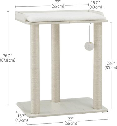 Котячий будиночок-колонна FourFurPets з сизалю, 67,8 см. Ідеально для кішок, велика платформа, три стовпчики для заточування кігтів, білий колір