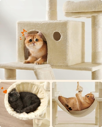 Високий когтеточка-комплекс Feandrea бежевий, 206 см, для великих кішок XXL з гамаком та лежаком