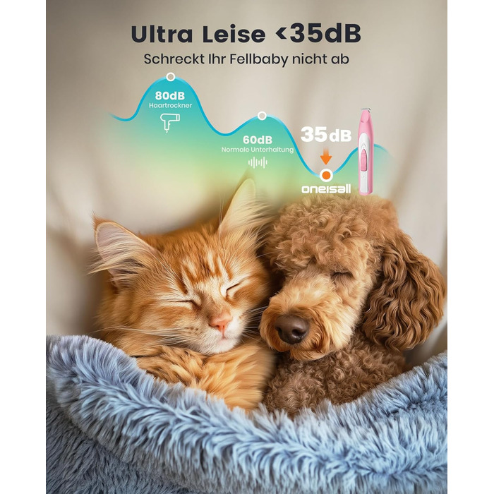 Триммер для собак Oneisall: безшумний, акумуляторний, з LED-підсвічуванням для догляду за лапами, очима, вухами та обличчям (зелений, рожевий)