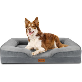Ортопедичне ліжко для собак Nobleza, середній розмір, 71x58x17 см, з піною з пам'яті, кошик для собак, невеликих порід, миється, водовідштовхувальне, ковзаюче, диван для собак з високим бортиком, матрац для собак, сірий (L 106 x B 80 x H 17 см)