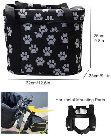 Складаний велосипедний кошик для тварин, знімний кріплення на кермо, для собак та котів, чорно-білий