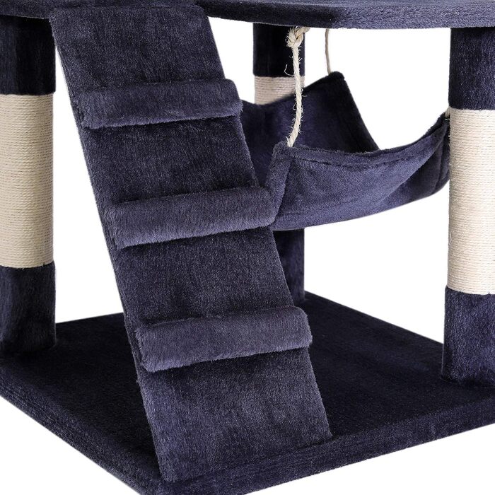 Дерево для котів Lionto з гамаком та тунелем, 133 см, з сизалевого мотузка та м'якого плюшу, зручні лежанки та печери, підходить для котів будь-якого розміру, темно-сірий