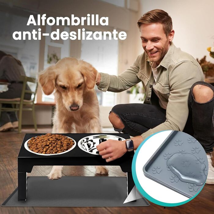 Підвищуюча годівниця для собак NOVARKA® з регулюванням висоти | Набір з миски з нержавіючої сталі та антибактеріальної миски | Преміум-набір з антиковзною підкладкою та лопаткою для корму
