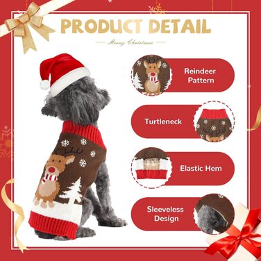 Стильний святковий светр для собак: теплий, м'який, з рентієром, для маленьких собак, коричневий, для осені та зими