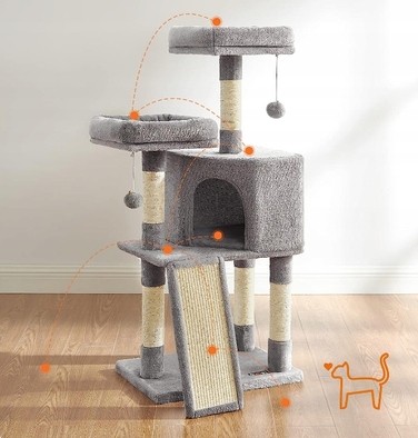 Великий кігтеточка-платформа 2в1 для котів, стійка рампа, світло-сіра, 96 см, Feandrea