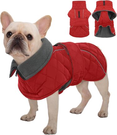 Водонепроникний зимовий одяг для собак Kuoser, тепла куртка для маленьких собак з флісу, регульований животик та отвір для повідка на блискавці, S, червоний