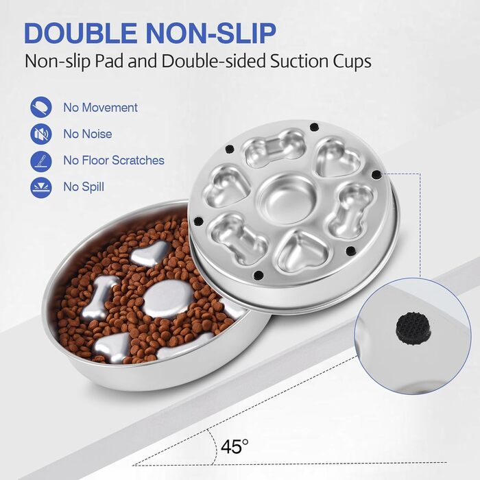 Миска для собак Slow Feeder з нержавіючої сталі з протиковзким дном. Велика місткість, підходить для собак різних порід.