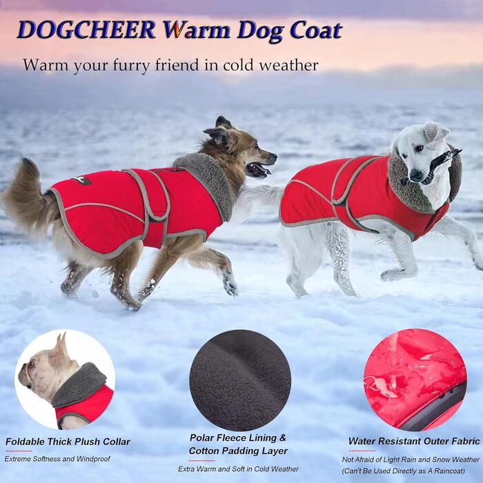 Dogcheer зимова куртка для собак, водонепроникна, тепла різдвяна собача куртка з відбивачами та флісовим коміром, для маленьких порід