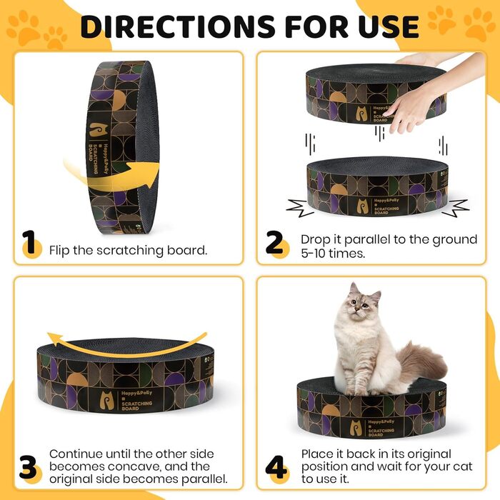 Кігтеточка Happy&Polly кругла з якісного картону, 2 в 1, двостороння, килимок для котів, іграшка, натуральний матеріал для сну/ігор/точіння кігтів, чорний колір, 40x40x10 см