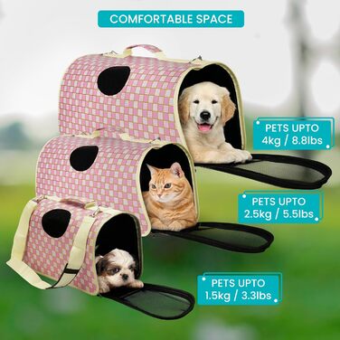 Транспортна сумка для кота та собаки Belle Vous (3 шт., рожева) - схвалена авіакомпаніями, м'яка, складна