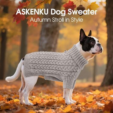 Пуловер для собак ASENKU, S, теплий в'язаний пуловер для собак з отвором для повідка, для чихуахуа, французького бульдога, сірий