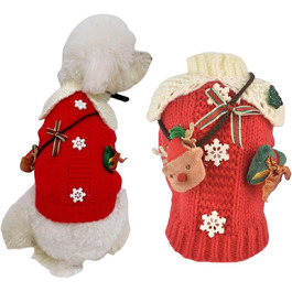 Пуловер для собак MuYaoPet з новорічним мотивом: сніжинки та олень, для собак та котів, в'язаний, з сумкою, костюм ялинки, червоний, розмір L, для прогулянок