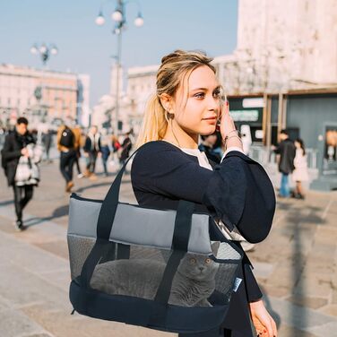 Транспортна сумка PETCUTE для котів та собак, чорна, L, з внутрішнім ремінком безпеки